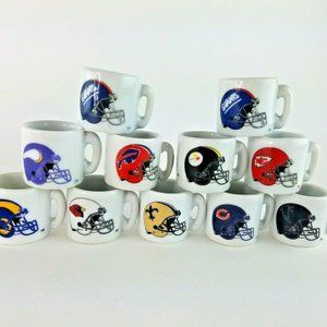 Lot of 11 NFL Mini Mugs Teams Vintage 1990s Gumball Machine Stoneware